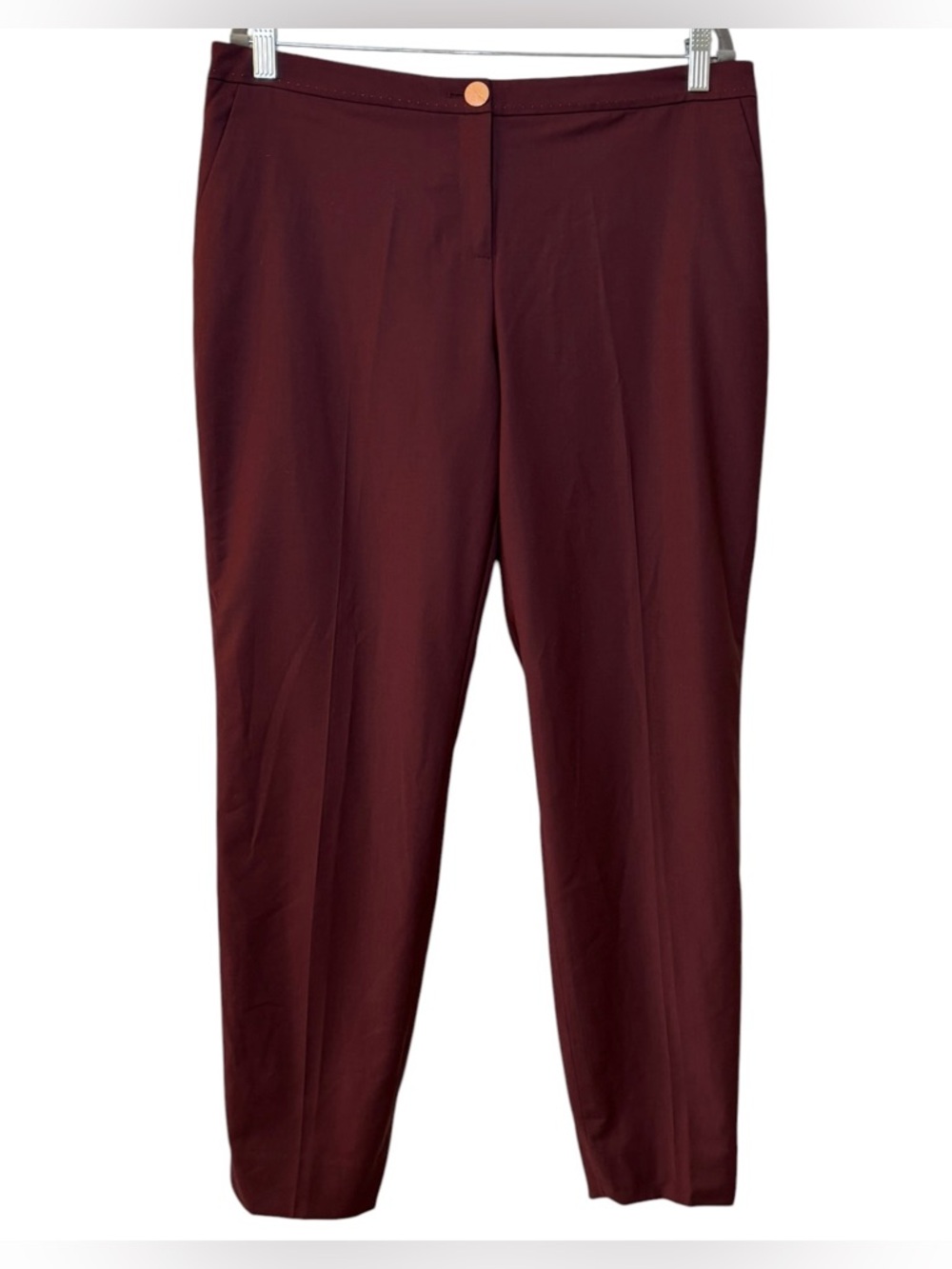 TED BAKER London Delihat Straight Leg Ankle Tailored Trousers in Wine Size 10-12